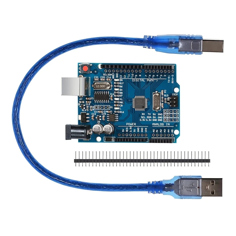 Módulo de placa de desarrollo MCU de placa base UNO R3 con Cable USB y Chip 328P de cabezal de Pin recto de 2,54 Mm