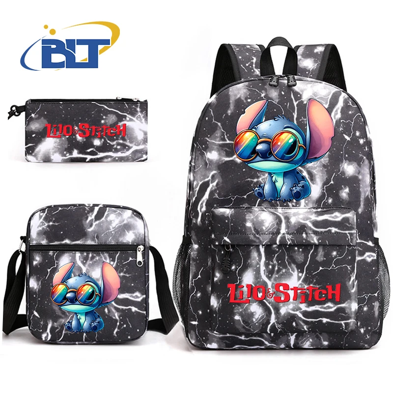 Stitch Impresso Mochila Set, Bolsa Escolar Estudante, Bolsa de Ombro, Lápis, Kids Gift, 3 Pcs