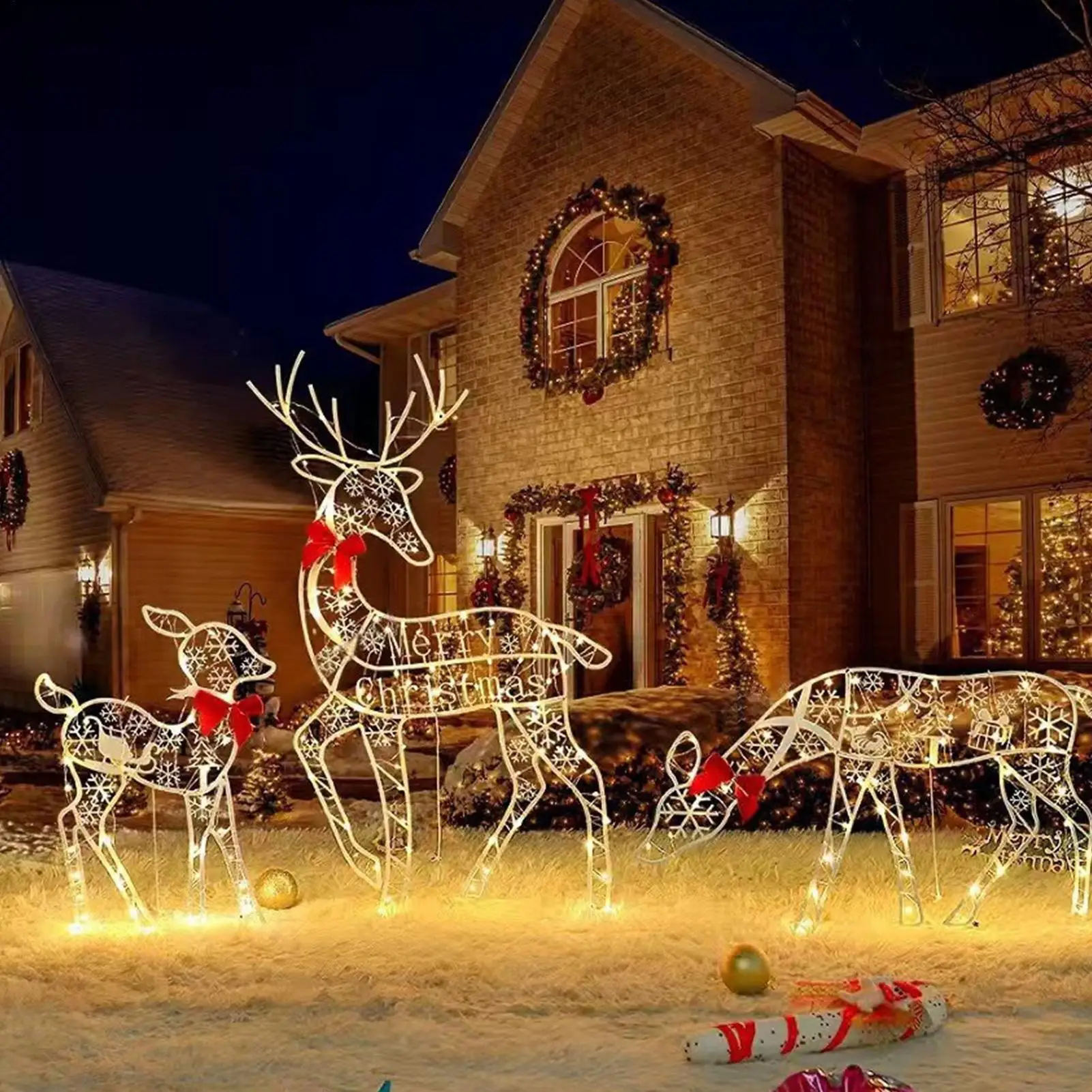 

Рождественский олень, уличный декор, сезонный декор для заднего двора, праздничное украшение для газона для встречников, планировщики вечеринок, фронта соседки