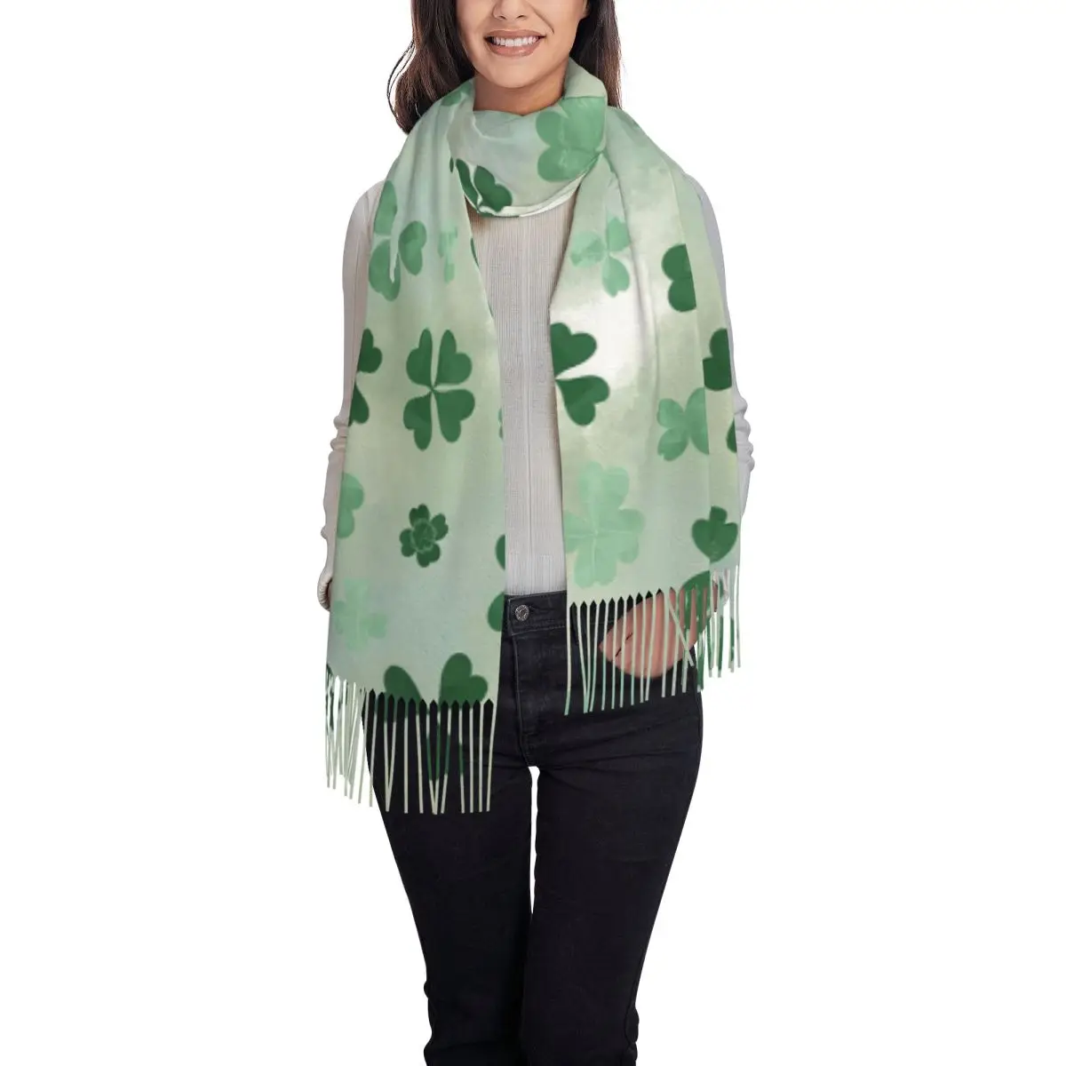 أربع أوراق C-Clover-S نمط وشاح شرابة الأوشحة للنساء شالات دافئة ناعمة ويلتف كبير الخريف الشتاء شال التفاف