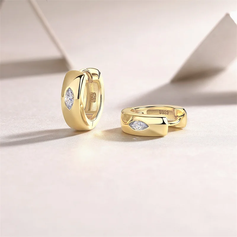 

ZFSILVER 925 Silver Korean Fashion Simple Luxury Trendy Moissanite Gold Circle Eye Earring Jewelry Charms Women Match-all E14889