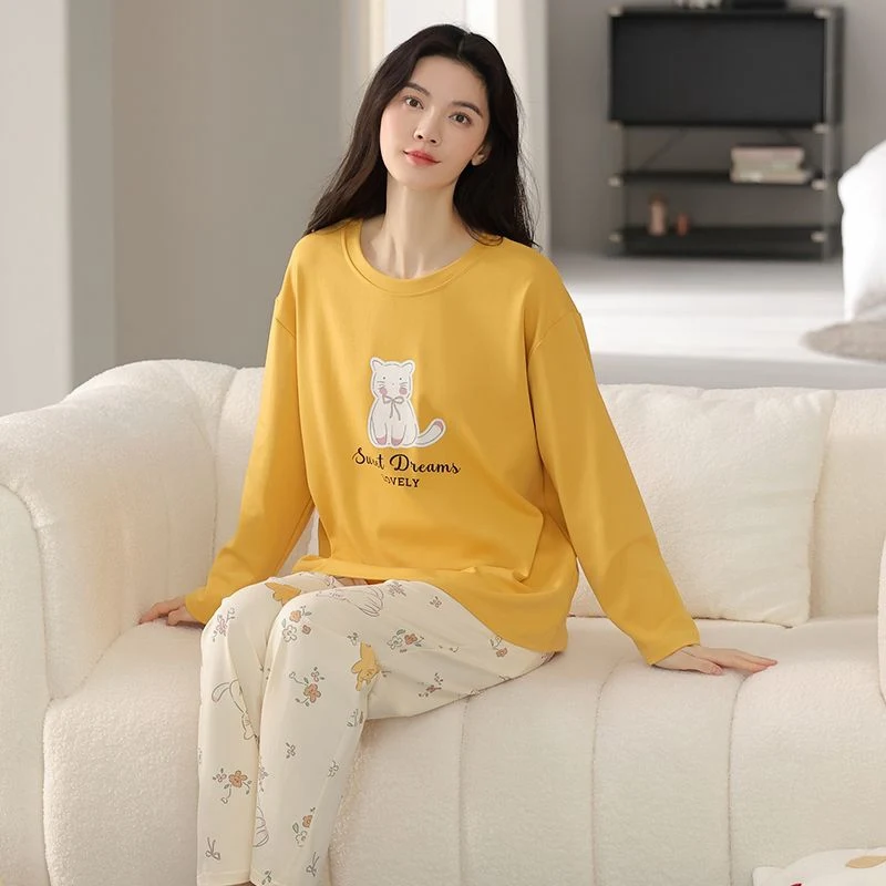 

Осень 2023, 100% пижамные комплекты с длинными рукавами для женщин, корейский милый мультяшный костюм для сна, пижама, домашняя одежда, Pijama Mujer, домашняя одежда