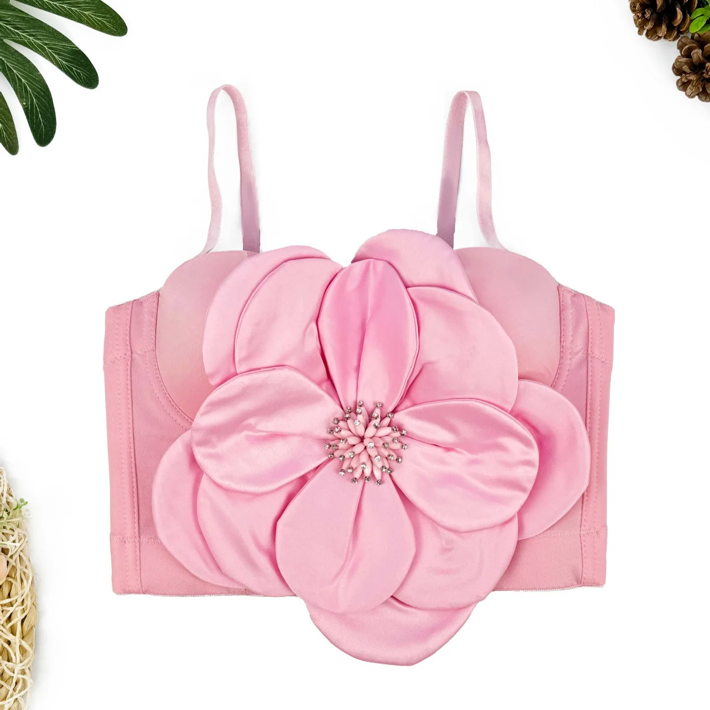 

A855 Dropship World Apparel Fashion Girls Women Clothes Sweet Memory Big Flower Nail Bead Integrated Cup, Gathering Bra Clothing
