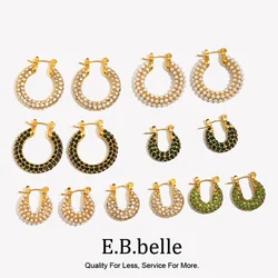 E.B.belle New Delicate Quality Luxury 3A Zircon Hoop Earrings Stainless Steel Jewelry 18K Gold Plated Clear Crystal Earrings