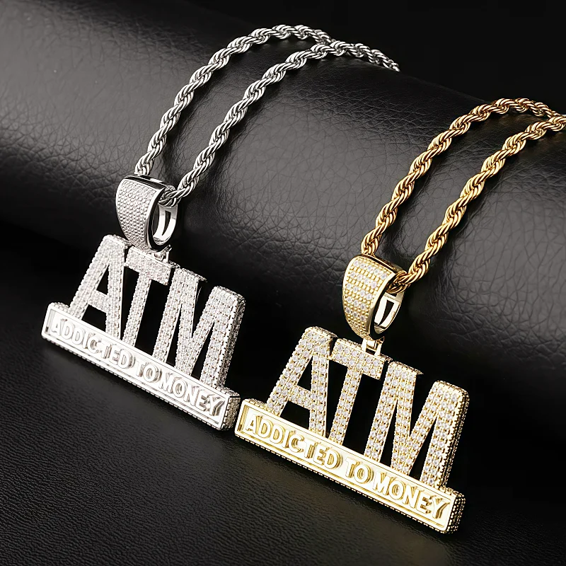 الذهبي تألق المياه الماس الجليد كريستال سبيكة قلادة ATM مدمن المال قلادة الهيب هوب سلسلة الرجال المجوهرات هدية صديقها #1