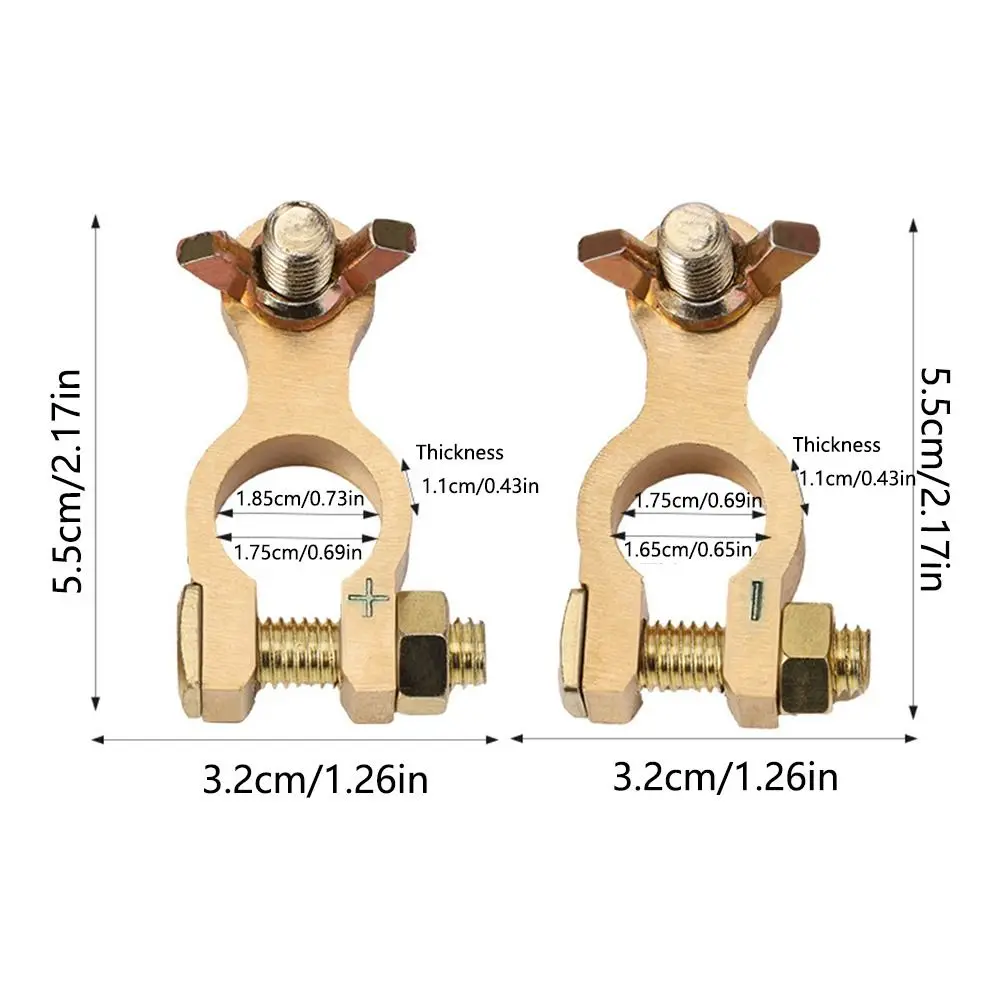 2Pcs Anti-Leakage Brass Battery Terminals Easy To Install Thickened Auto Battery Clamp Conductive Properties Positive & Negative