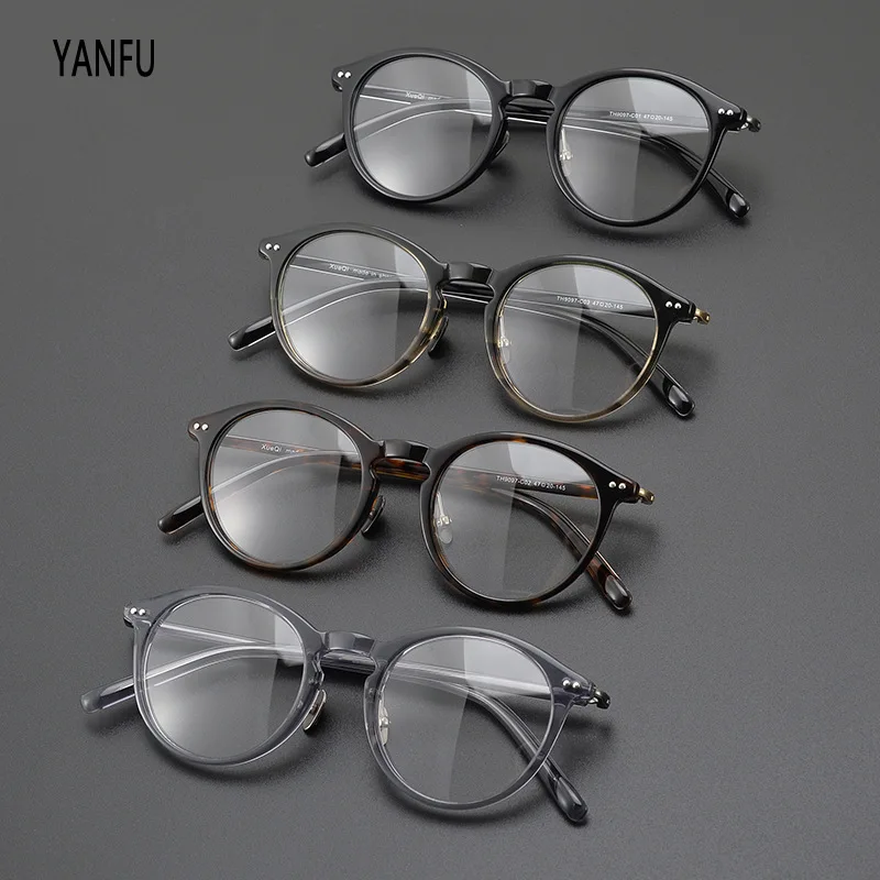 Acetate Tortoise Artistic Vintage Round Glasses Frames Light Retro Optical Eyewear Reading for Women Men Eyeglasses Myopia 9097