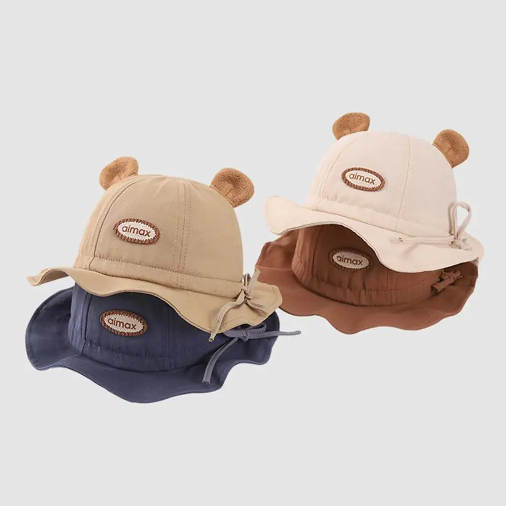 

Fashion Cute Bear Kids Fisherman Hat Wave Edge Breathable Material Toddler Sun Hat Adjustable Baby Bucket Hat for Women & Men