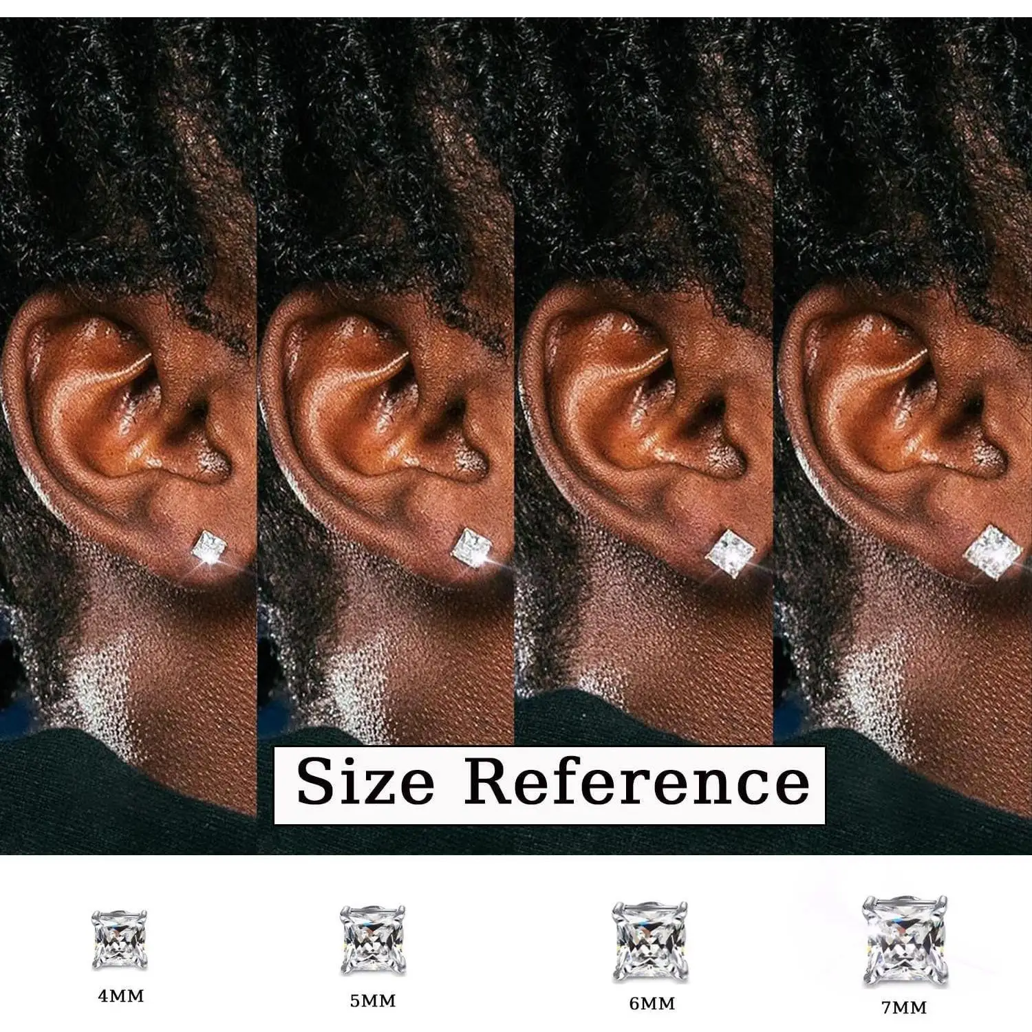 4-7MM Magnetic Earrings for Men Women Gold/Silver Plated Square Cubic Zirconia Stud Earrings for Non-Pierced Ears Hypoallergenic Stainless Steel Fake Earring Not Easy to Fall off