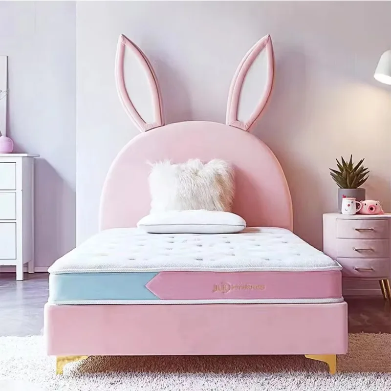 

Comfortable growth pink kids bed for girl single beds children bedroom rabbit furniture cama infantil