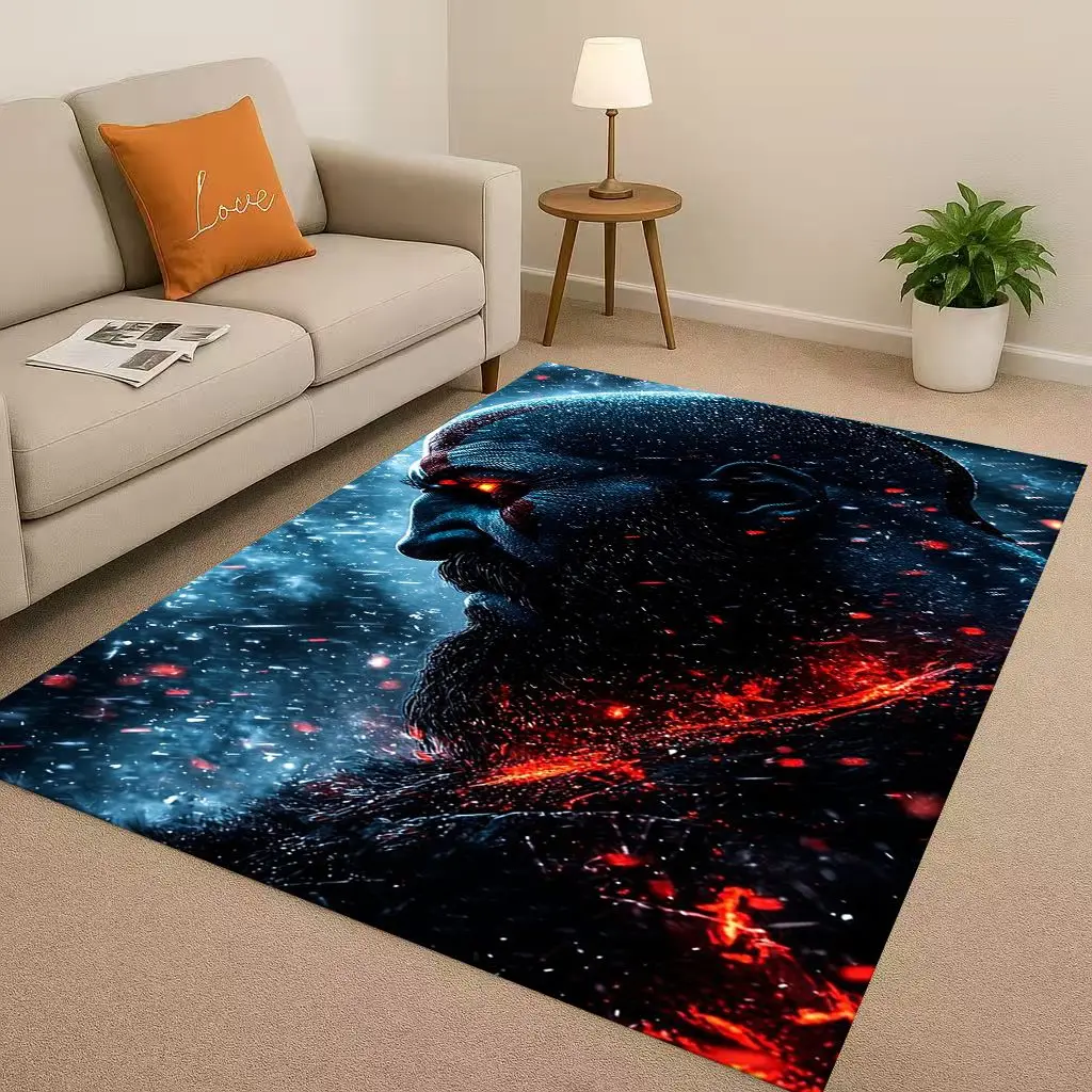Gioco God of War Kratos Cartoon Gamer Soggiorno Tappeto antiscivolo Tappeto morbido per camera da letto Sala giochi Divano, Zerbino per la casa facile da pulire