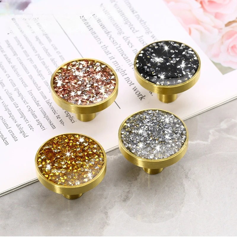 Brass shell small handle round furniture wine cabinet bookcase drawer diamond inlaid door handle single hole handle hook