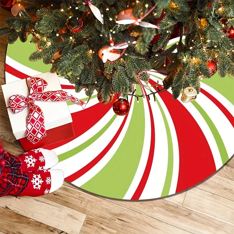 VIKAMA Rot, Weiß und Grün gestreifter Weihnachtsbaumrock. Eine ideale Wahl für eine langlebige, festliche Heimdekoration im Wohnzimmer