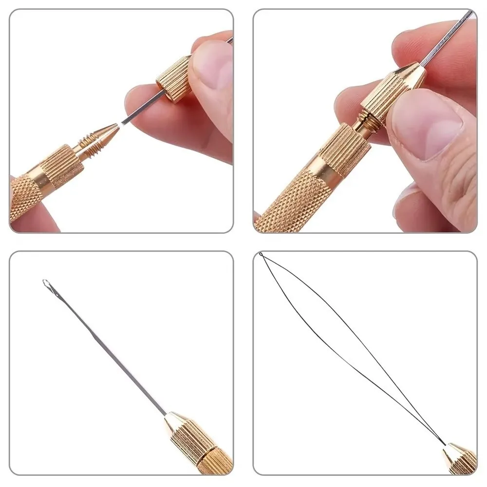 

DIY 4-in-1 Hair Extension Tools Ventilating Crochet Needles Knitting Hook Needles Micro Ring Aluminum Loop Needle Threader