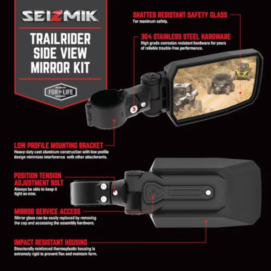 مجموعة مرآة الرؤية الجانبية Trailrider UTV مصممة لنماذج UTV ذات الأنبوب الدائري مقاس 1.875 بوصة و2 بوصة مع هيكل ABS مثالي للإعلان على الطرق الوعرة