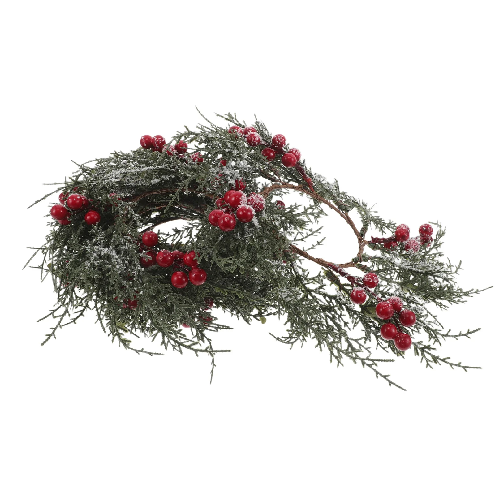 

4Pcs Christmas Rings Frosted Pine Needles Red Berries Artificial Garland Ring Holder Holiday Table Centerpiece