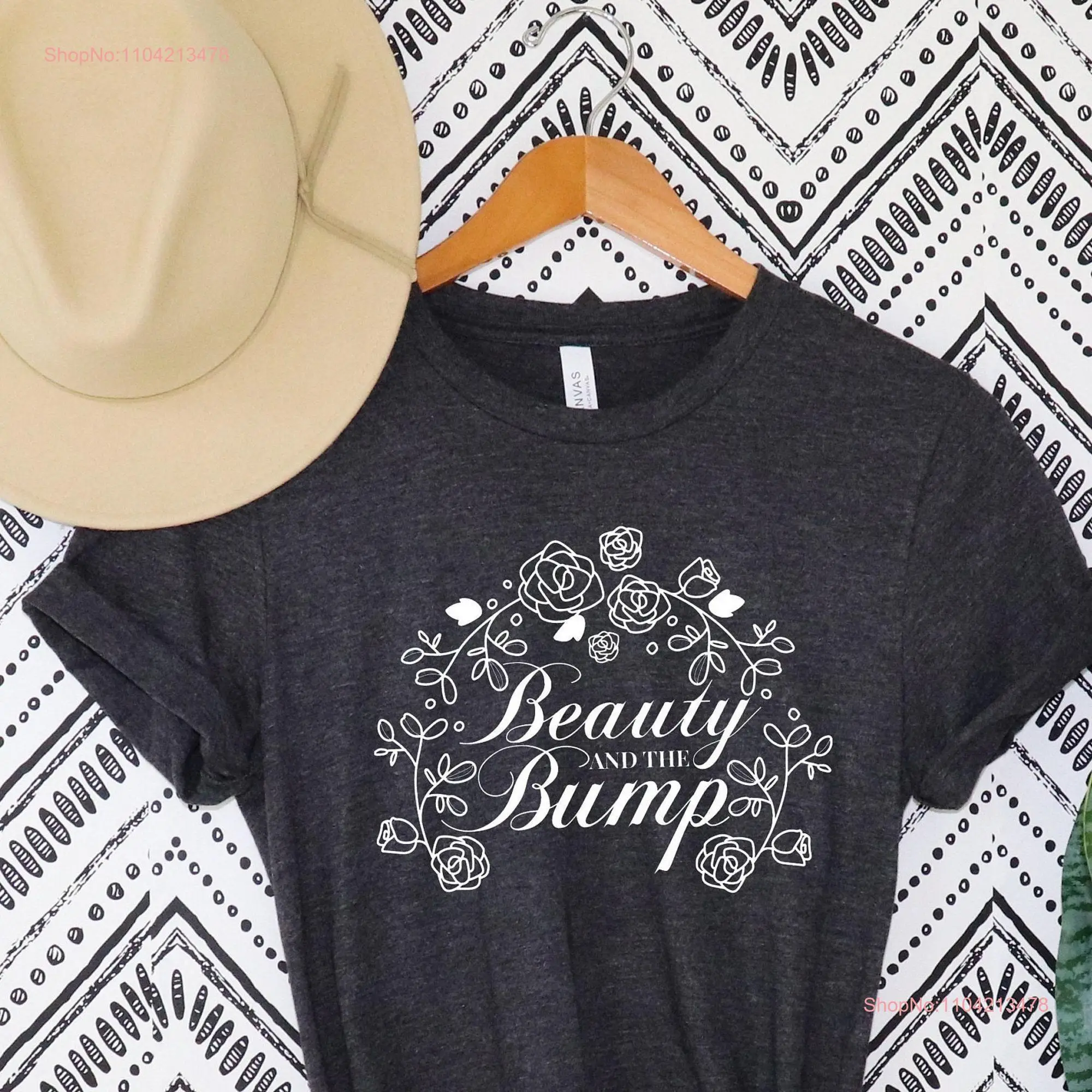 Beauty and the Bump T Shirt Funny Pregnancy Announcement Preggers Baby Shower New Mom long or short sleeves