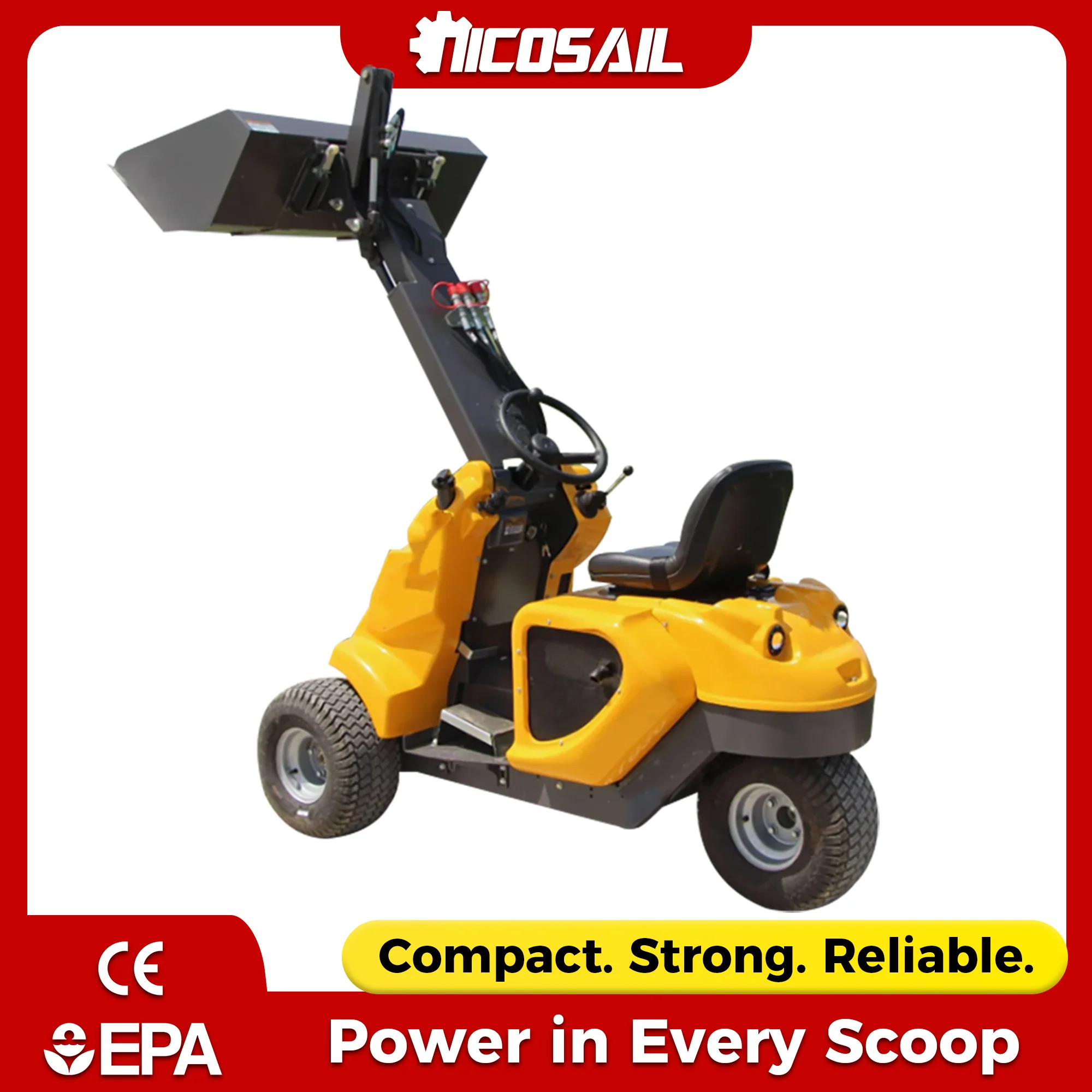 

500kg Compact Sliding Steering Three Wheel Loader CE Euro 5 Multi functional Small Building Sliding Loader