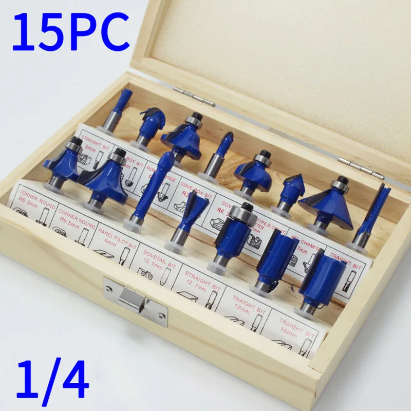 

12/15pcs/set Woodworking Milling Cutters 1/4''/6.35mmShank Carbide Router Bit For Wood Cutter Engraving Cutting Tools