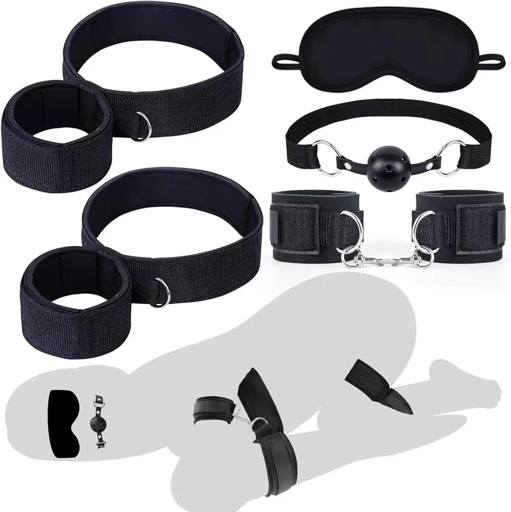 Juego de sujeción de cama, Juguetes sexuales para parejas, Kit de esposas Bondage, herramienta de juego para adultos mayores de 18 años, ataduras eróticas, brazo, tobillo, Eyeblinder, juguete sexual para coqueteo