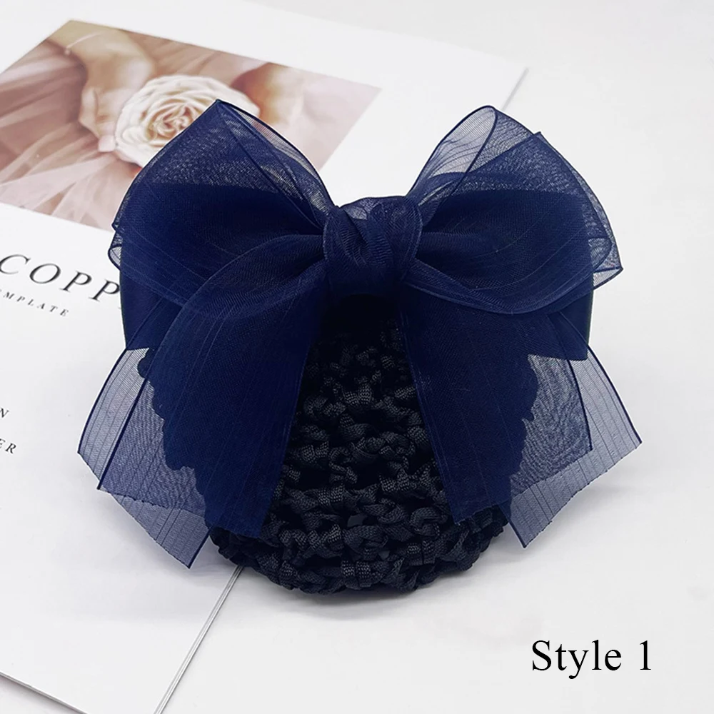 Fashion Satin Gauze Bow Hair clip with Net Hair Bun Cover Bowknot Snood Hairgrips Office Ladies Headwear Hair accessories