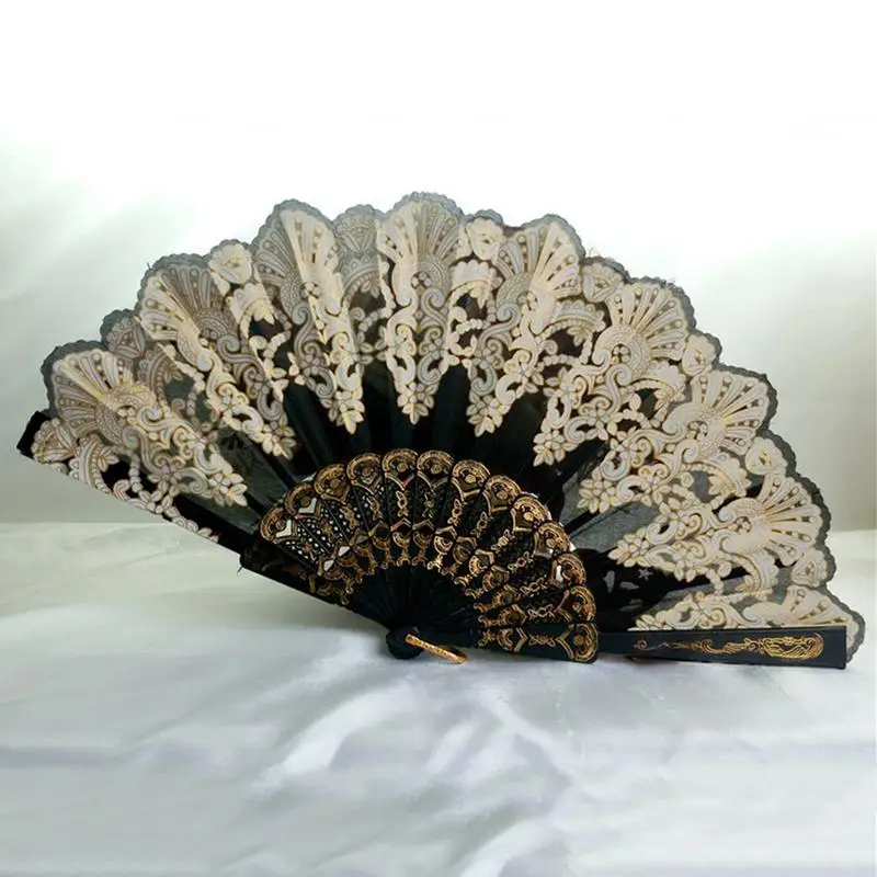 Spanish Style Fan Weddings Banquets Parties Dance Performans Silk Fan Folding Held Flower Fan Lady Folding Hand Fan