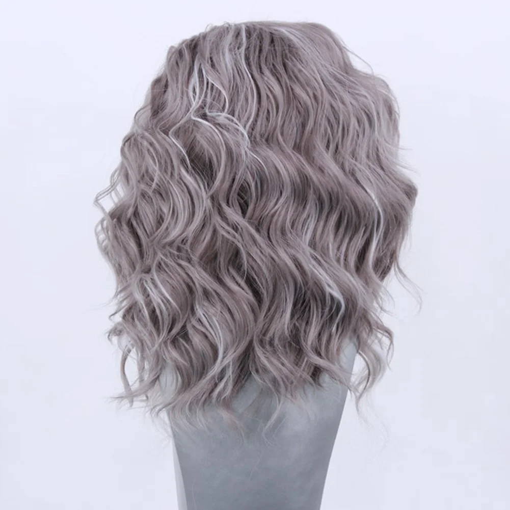 AIMEYA Synthetic Lace Front Wig Highlight Grey Lace Wigs for Black Women Side Part Cosplay Wigs Short Wave Wig Natural Hairline