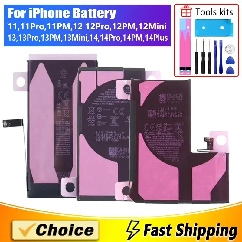 AAA+ High Capacity Original Battery,For iPhone 11 12 13 14 15 Pro Max 13 12 Mini 14 15 Plus Phone Replace Lithium Battery+Tools