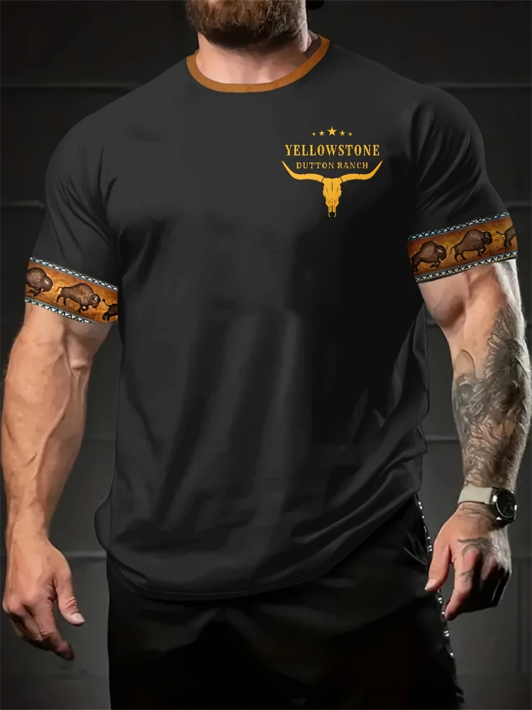 

Мужская футболка с 3D ретро фермерским принтом, летняя повседневная мужская футболка с круглым вырезом и коротким рукавом, этническая уличная мужская футболка большого размера