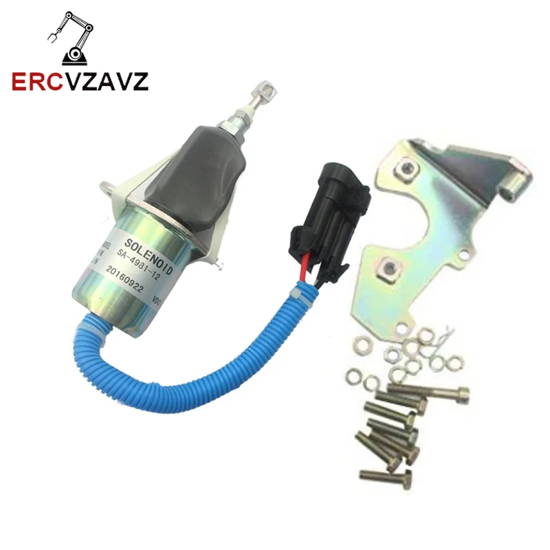 3931570 SA-4981-12 12V Stop Solenoid with Iron Bracket for Cummins Fuel Shut Down Solenoid Parts 3 Month Warranty