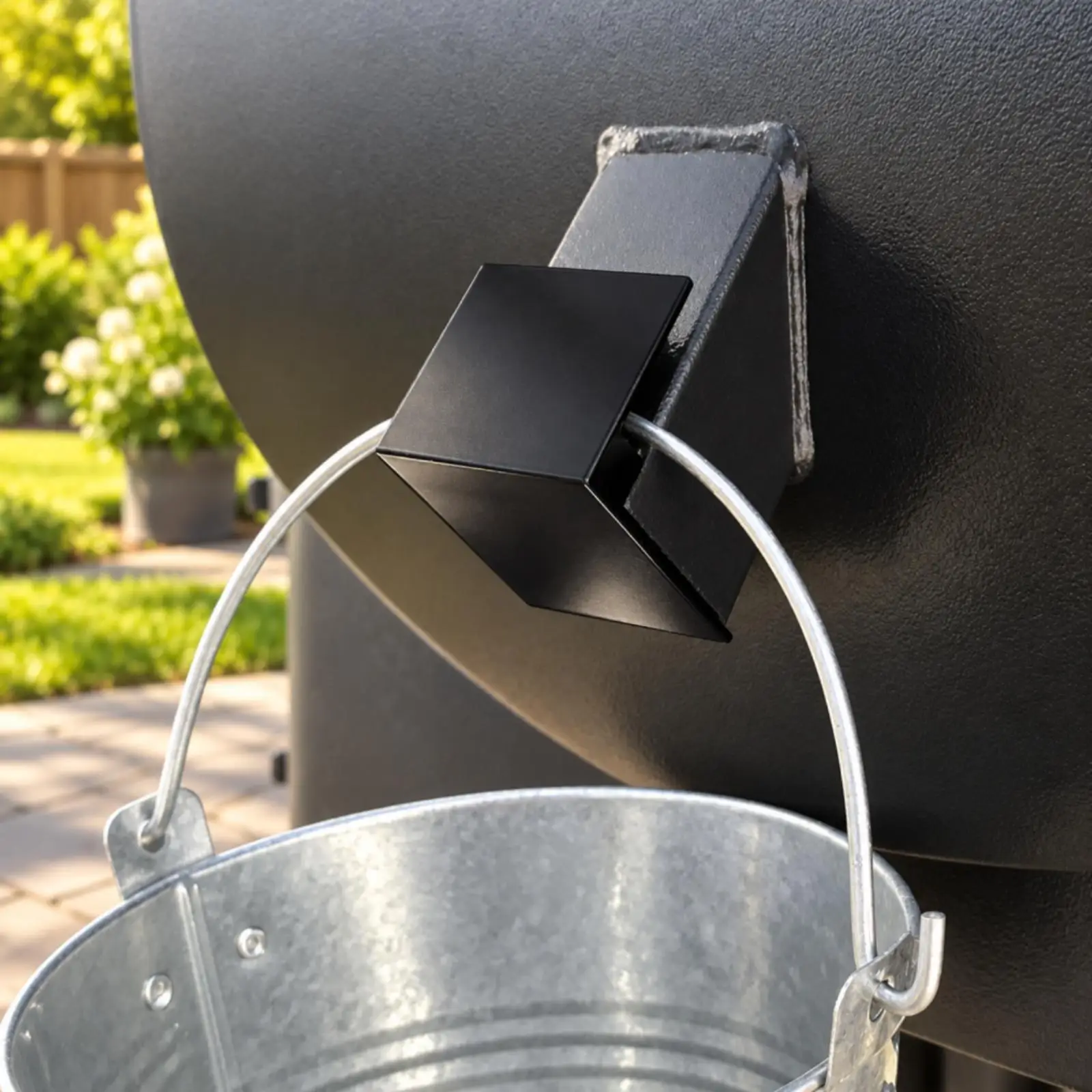 Grease Collector Lid Cover for Grill Grease Downspout Protector Q235 Steel Angled Bucket Bracket Attachment for Grill Grease