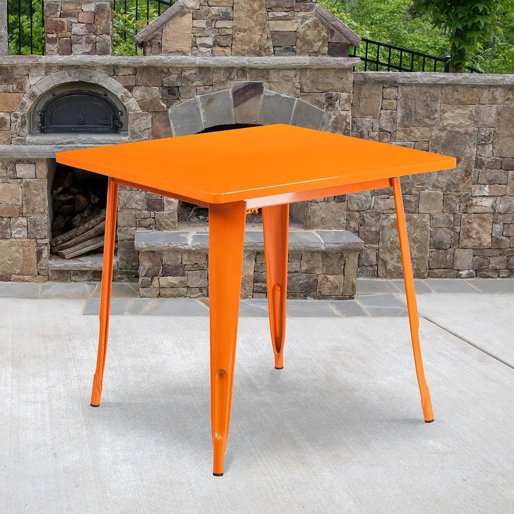 31.5 Square Commercial-Grade Orange Metal Table for Indoor and Outdoor Use