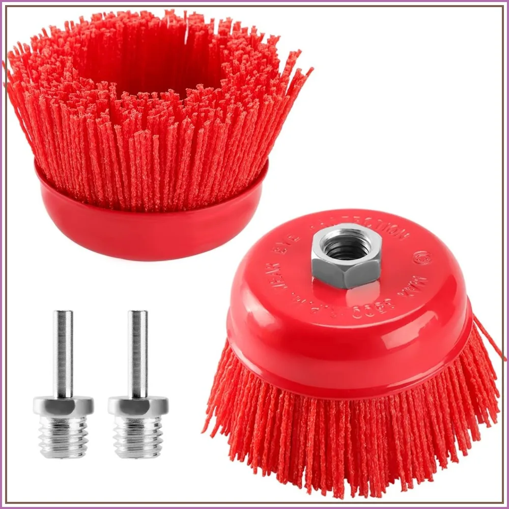 4" Nylon Filament Cup Brush 2-Pack, 5/8-11 Thread, 1/4" Arbor, Max 8500 RPM for Grinder & Drill, Prep Surfaces