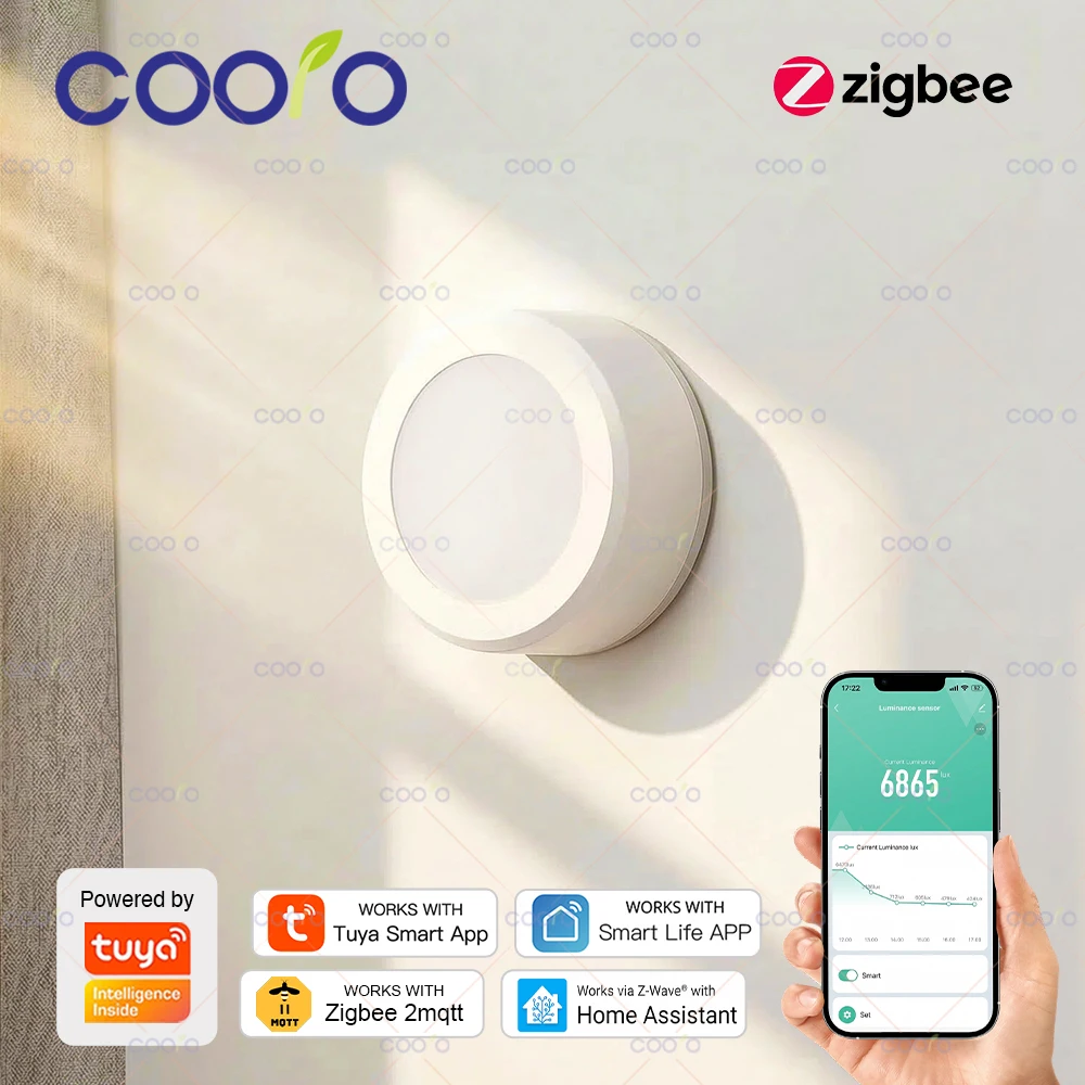 Sensor de Luz Inteligente Tuya Zigbee, Detector de Luminancia y Brillo, Monitoreo de Cambio de Luz, Compatible con Smart Life Z2M, Requiere Gateway