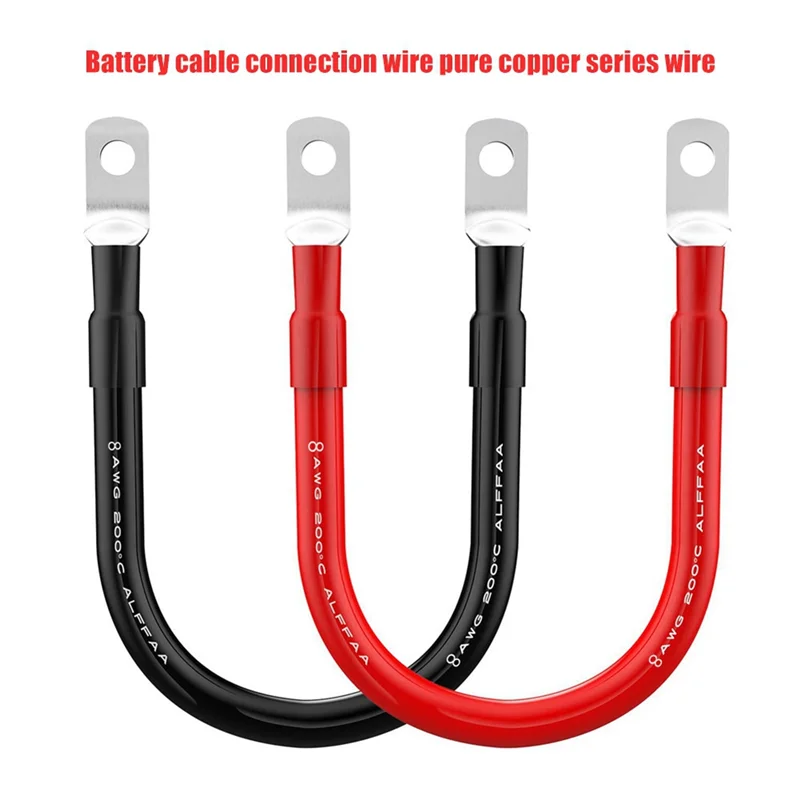 Battery Inverter Cable Set with Terminals 8 AWG Gauge Super Soft Silicone Wire, Power Connection Cable with Lugs