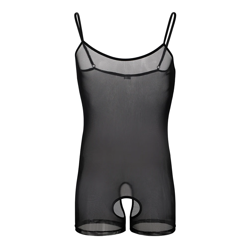 Mens Mesh Sleeveless Open Crotch Jumpsuit Stretchy Bodysuit Sexy Underwear Leotard Panties Mens Lingerie Underwear Undershirts