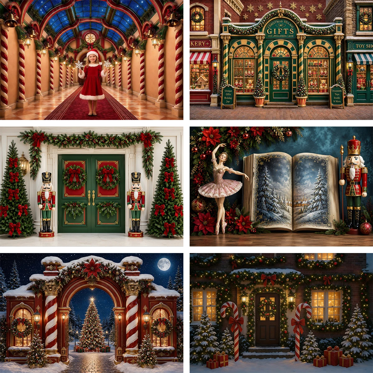 Vintage Christmas Candy Cane Arch Door Photo Backdrop Winter Xmas Holiday Kids Portrait Studio Photography
