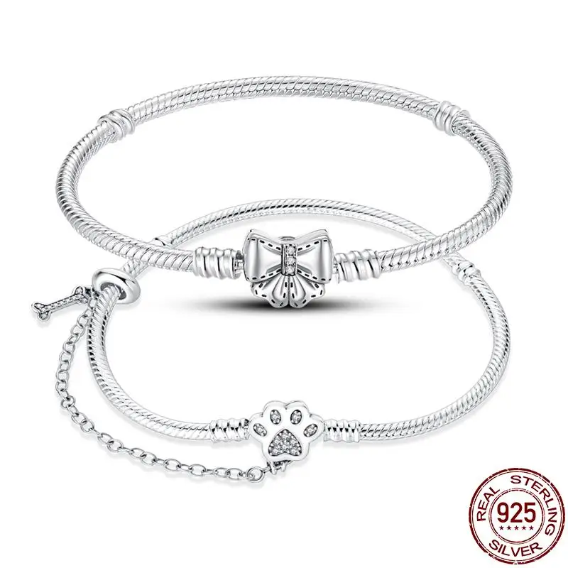 925 Sterling Silver Adorable Pet Adorable Claw Safety Clip Bracelet Fit Original Design Charms DIY Jewelry Bracelet For Women