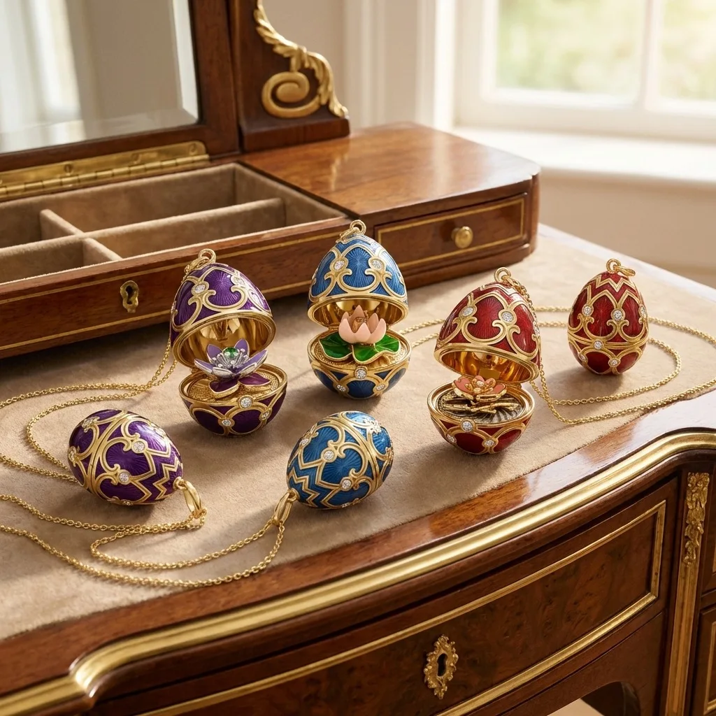Handmade Openable Enamel Easter Egg Pendant Necklace Russian Style Lotus Flower Locket For Women Nice Gifts In Purple Blue Red