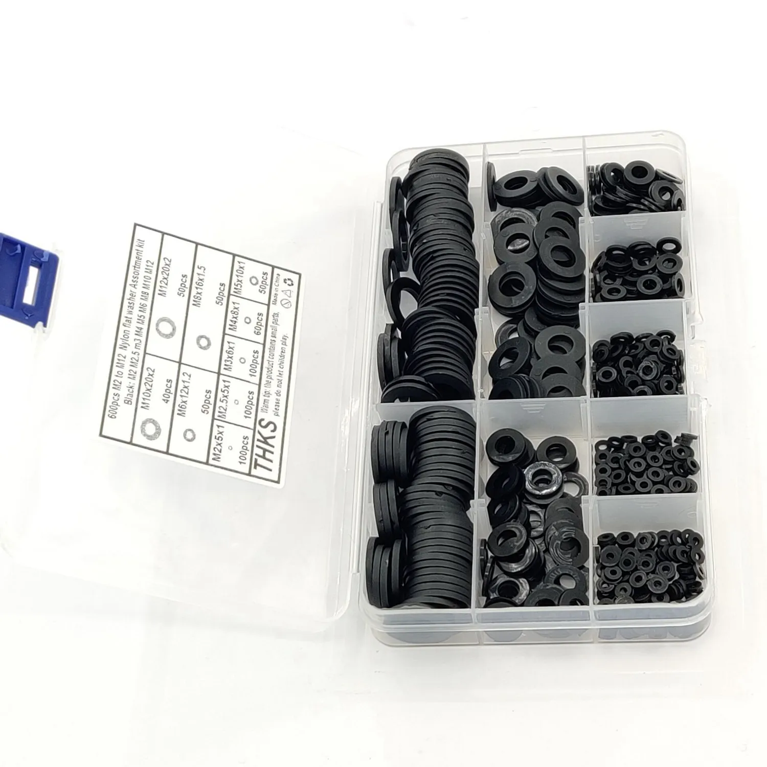 

ABUF-1200Pcs Black Nylon Flat Washer Assortment Kit For M2 M2.5 M3 M5 M6 M8 M10 M12