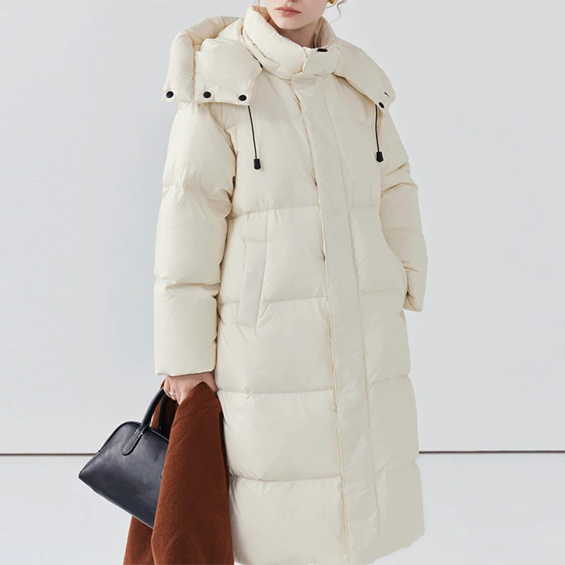 

Модная корейская женская пуховая куртка до колен, удлиненная, теплая, с длинными рукавами, на молнии
