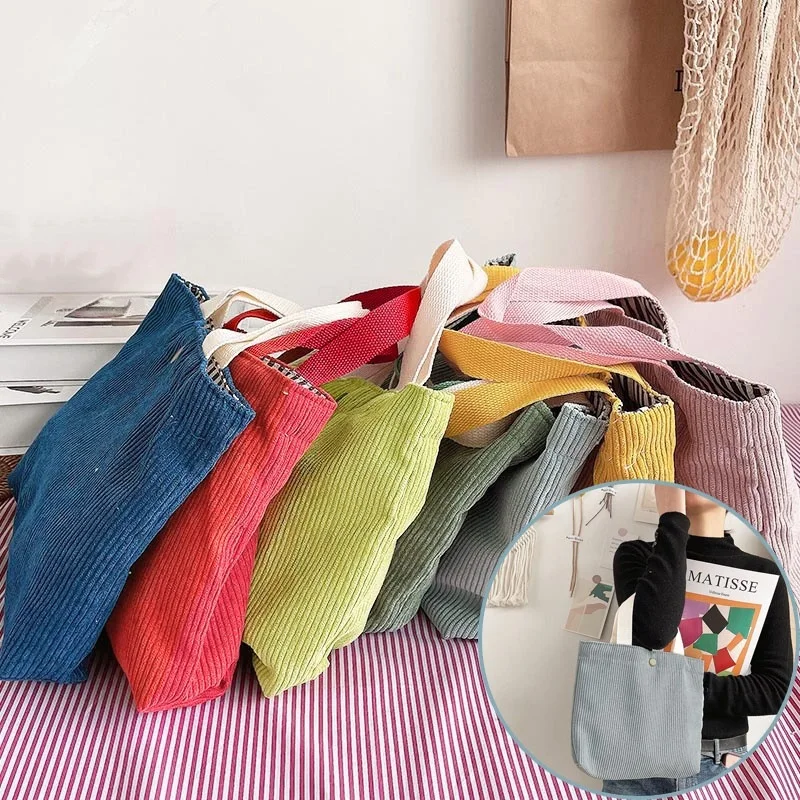 Nuevo estilo, bolso cuadrado pequeño de pana Simple, bolso de moda Ins para mujer, fiambrera, bolsas de almacenamiento de alimentos