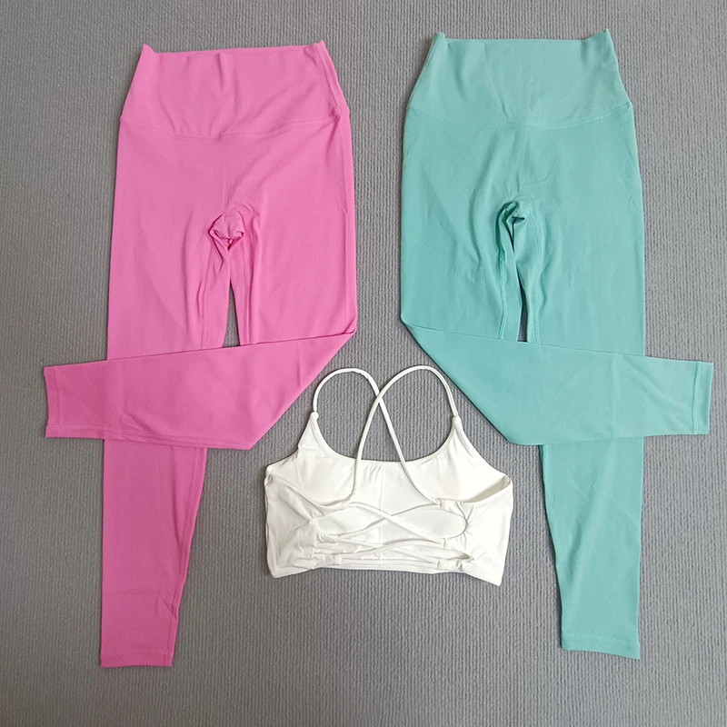 

Very Beautiful 2-Piece Yoga Set Various Colors Of Trousers Match White Cross Back Backless Bra High Waist Yoga Fitness Sport