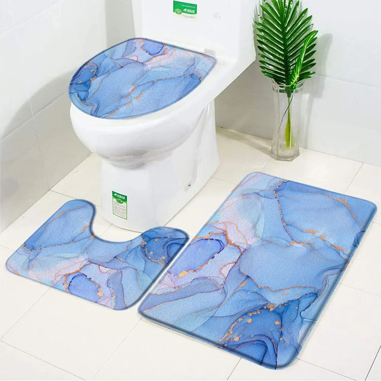 Bathroom Rug Set Coloured Marble Textured Bath Mat Flannel Non-Slip Foot Mat Toilet Cover Carpet Bathroom Decoration Accessories