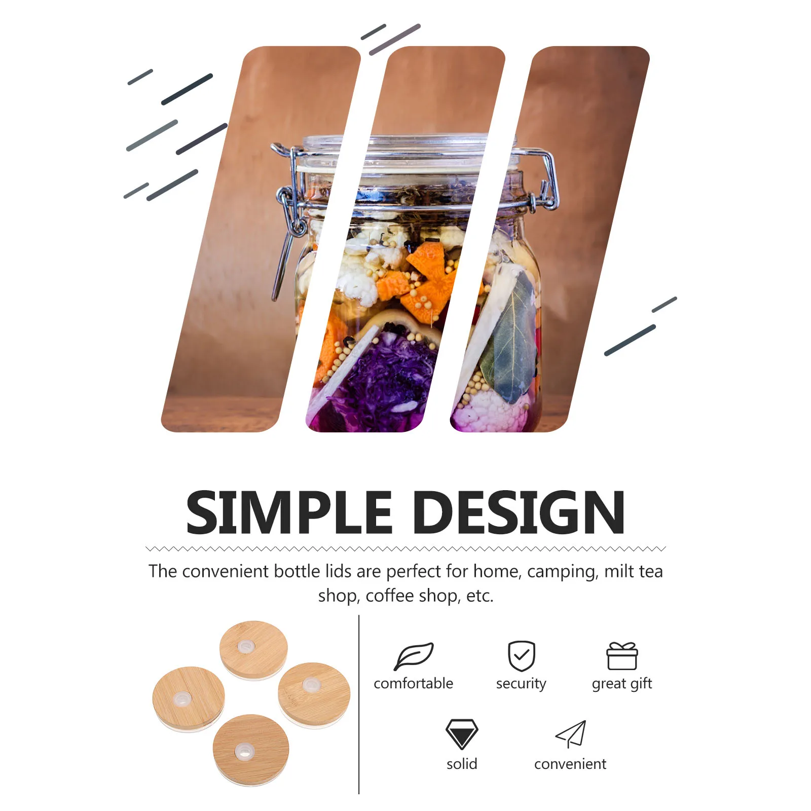 

4Pcs Bamboo Mason Jar Lids Silicone Ring Airtight Seal Wide Mouth Jars Sippy Cup Covers Home Camping Jars Lids