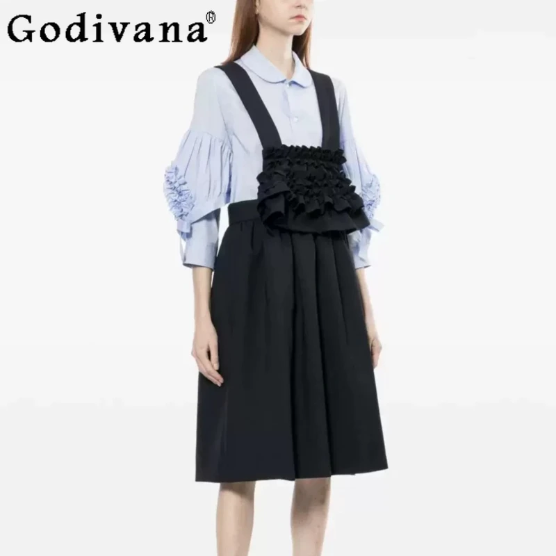 

Japanese Style Fashion Casual Black Suspender Skirt for Women Summer Sweet Elegant High-waisted Loose Skirt Office Lady Skirt