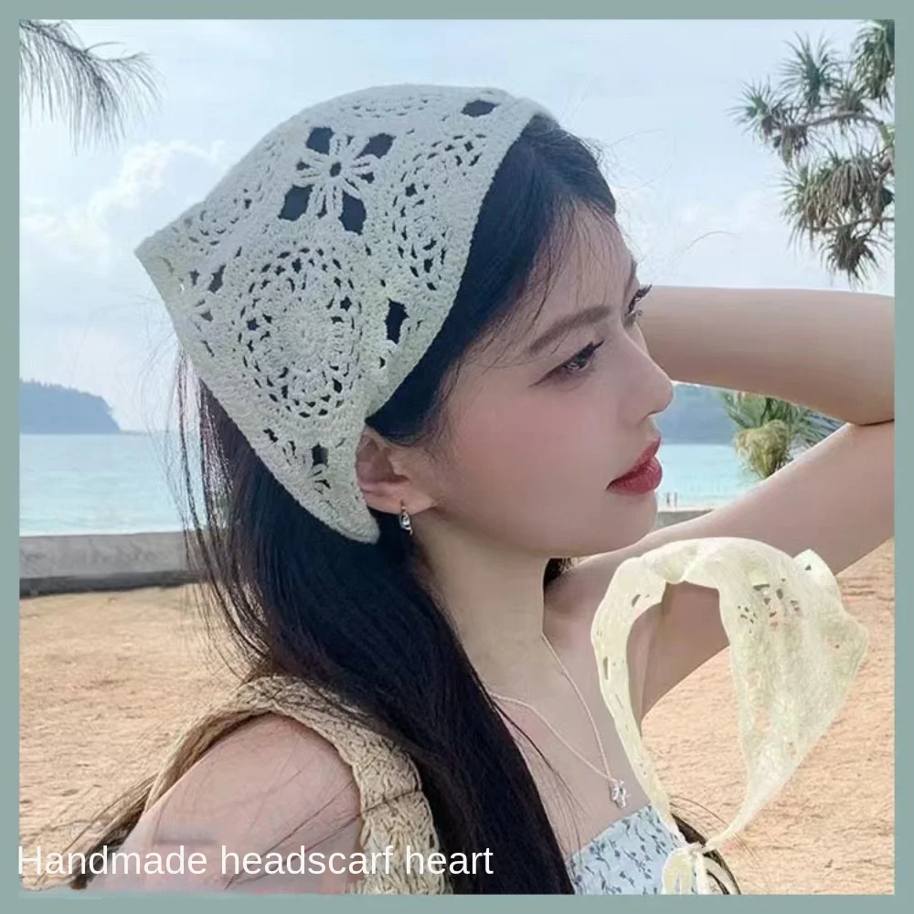 New Style Hollow Floral Headband Crochet Weave Headwear Ribbon Knitting Bandana Women