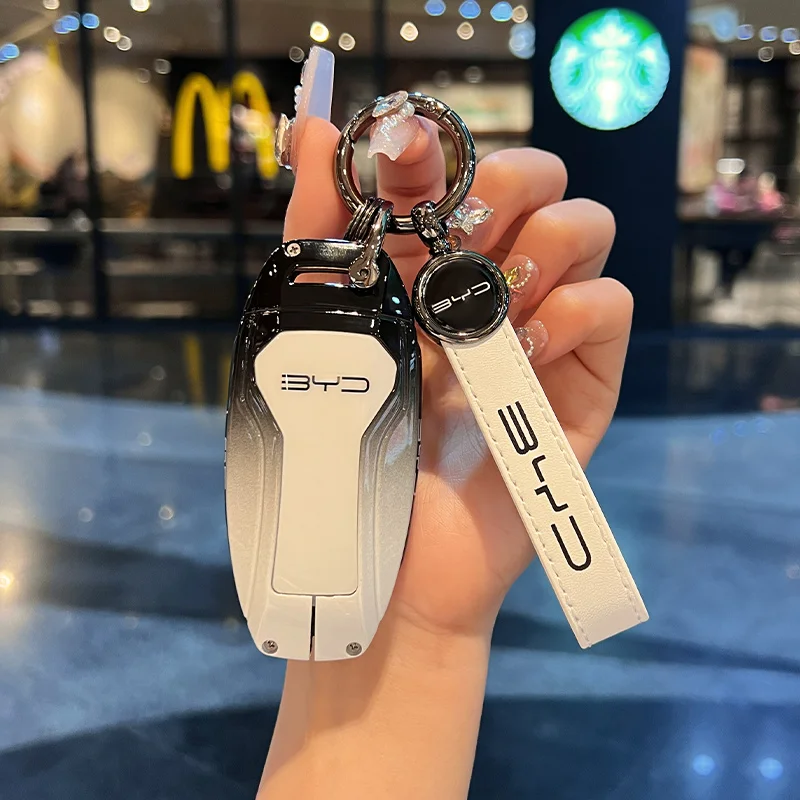 سبائك الزنك جديد حافظة مفاتيح السيارة الجلدية غطاء قذيفة فوب ل BYD أغنية زائد Atto 3 Han EV DM تشين ختم دولفين واقية السيارات المفاتيح #3