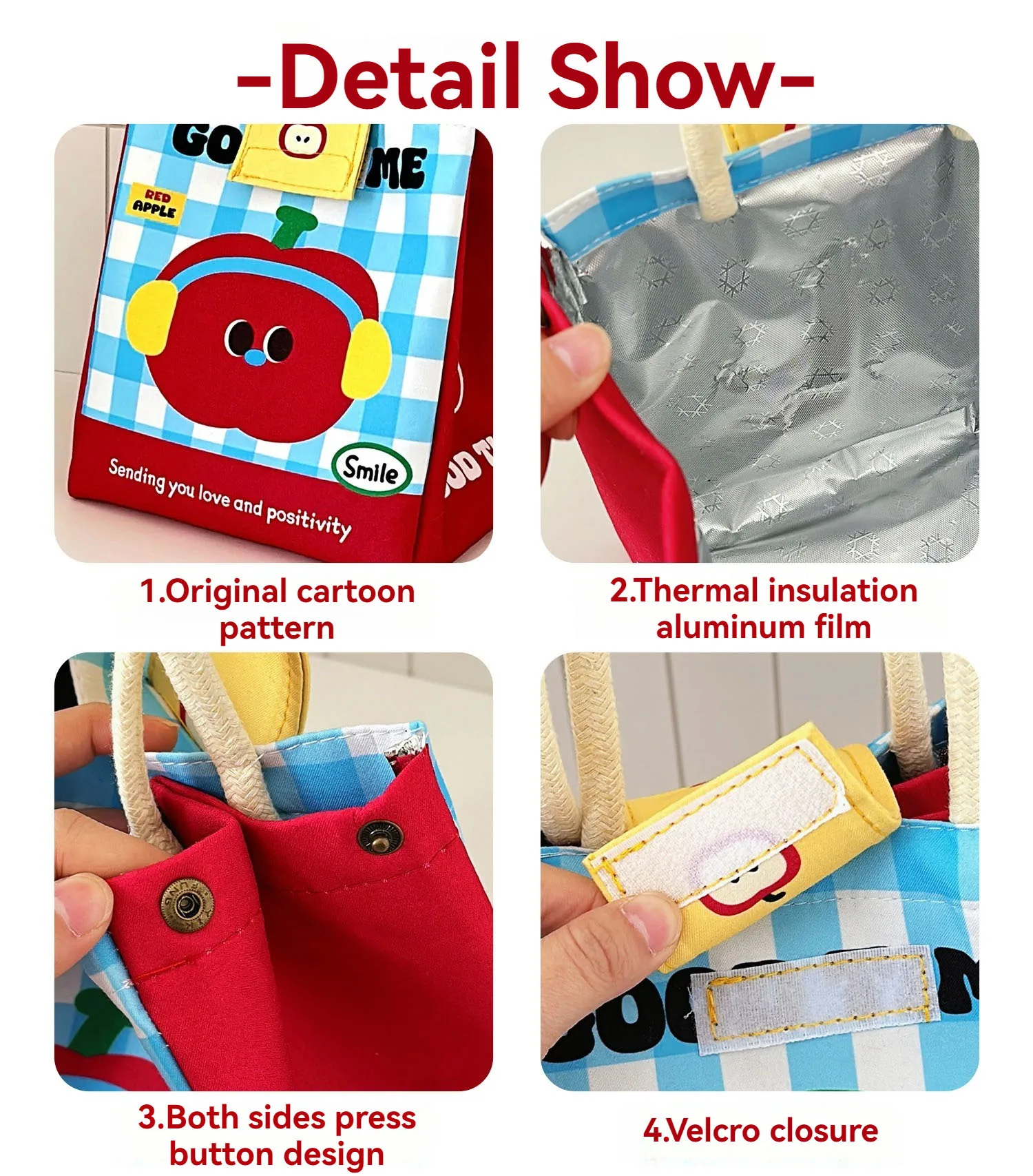 Niedliche Bento-Tasche für Büroangestellte, große Kapazität, Einkaufstasche, Cartoon-isolierte Frischhalte-Tasche, Studenten-Lunchbox-Tasche – Detail 1