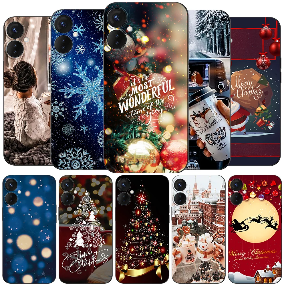 Case For TECNO SPARK 9 PRO Silicon Phone Back Cover black tpu case Christmas winter snow